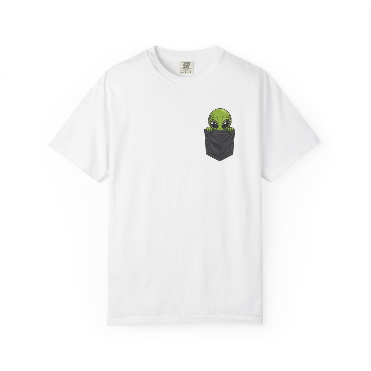 Alien Pocket Shirt – Green Alien Peeking Graphic Tee