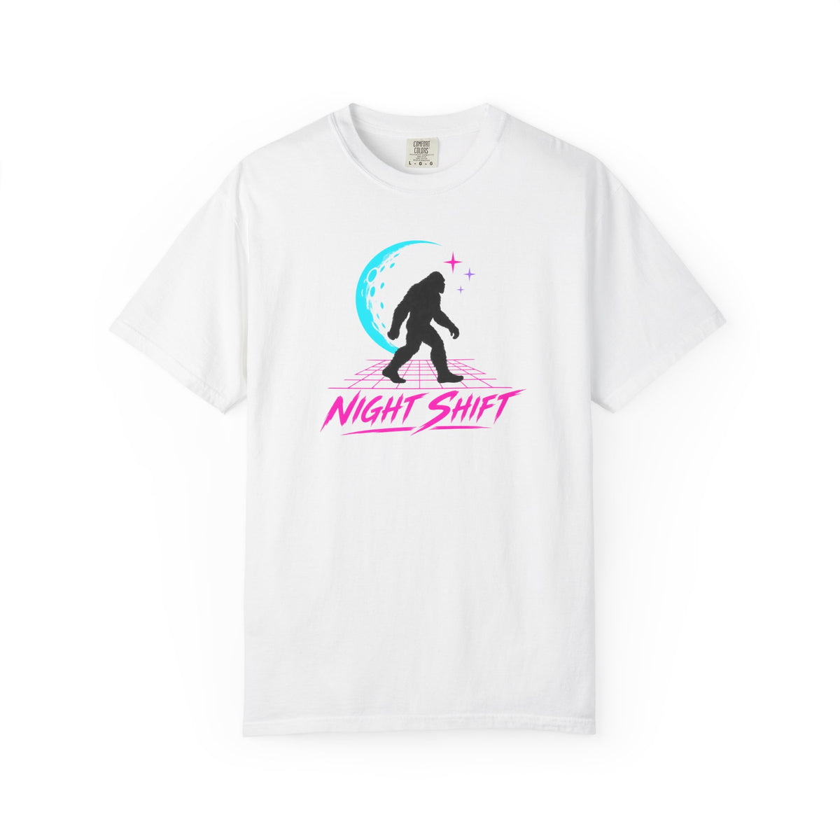 Bigfoot Night Shift Shirt – Retro Neon Sasquatch Graphic Tee
