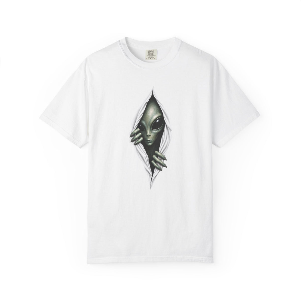 Alien Tear Through Shirt – Grey Alien Peeking Graphic Tee
