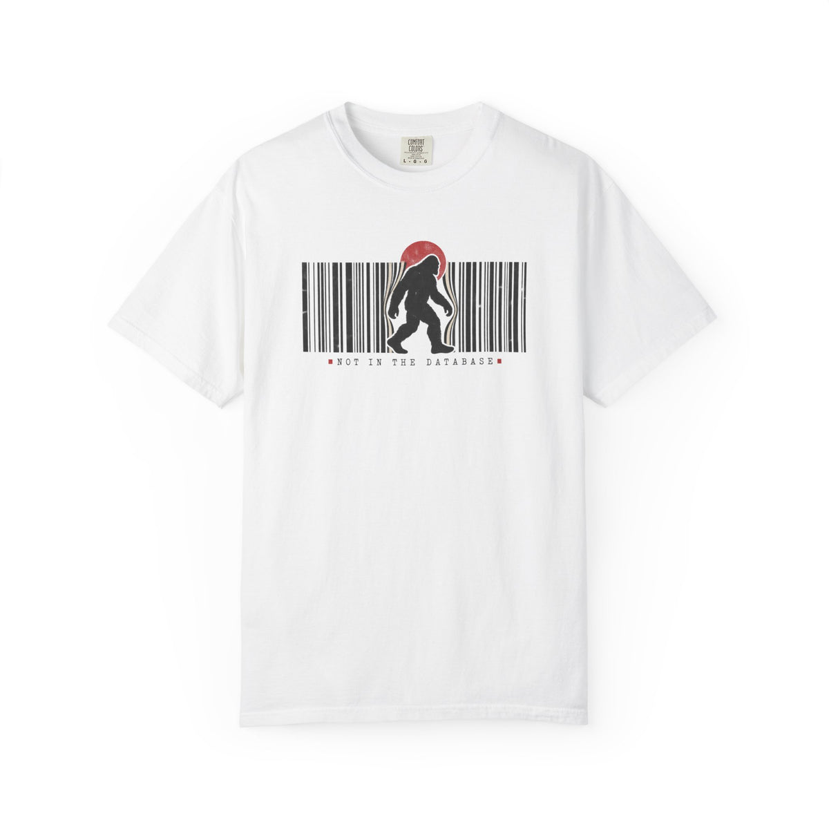 Not in the Database Bigfoot Shirt – Sasquatch Barcode Graphic Tee