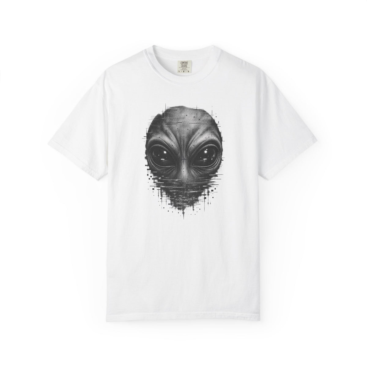 Glitch Grey Alien Shirt – Extraterrestrial Face Graphic Tee