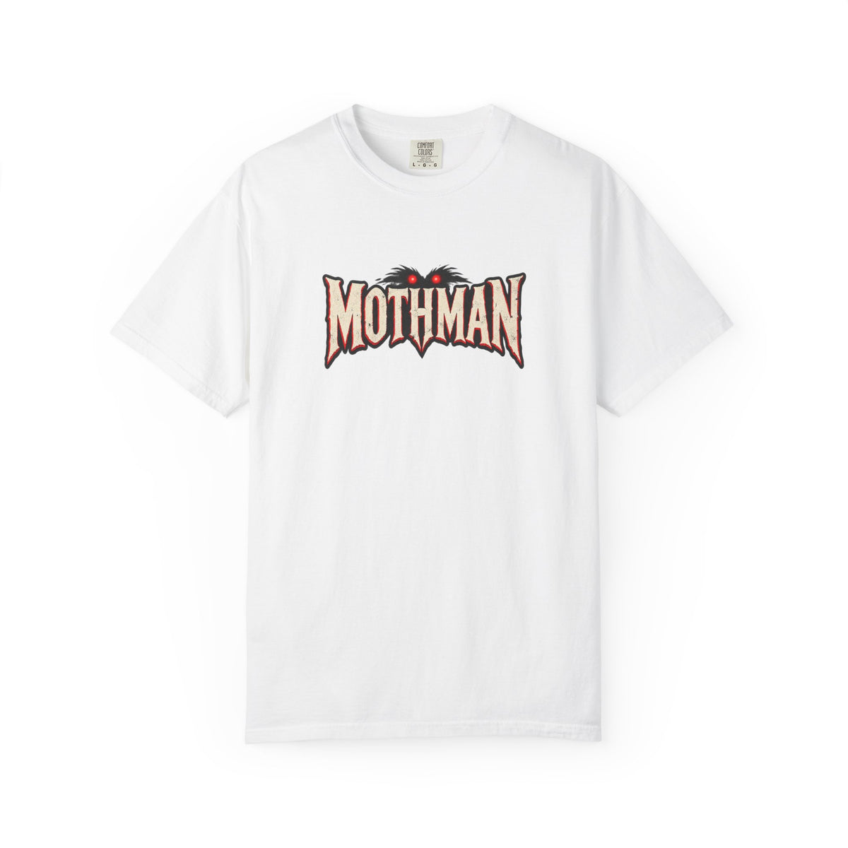 Mothman Red Eyes Logo Shirt – Horror Wordmark Cryptid Tee