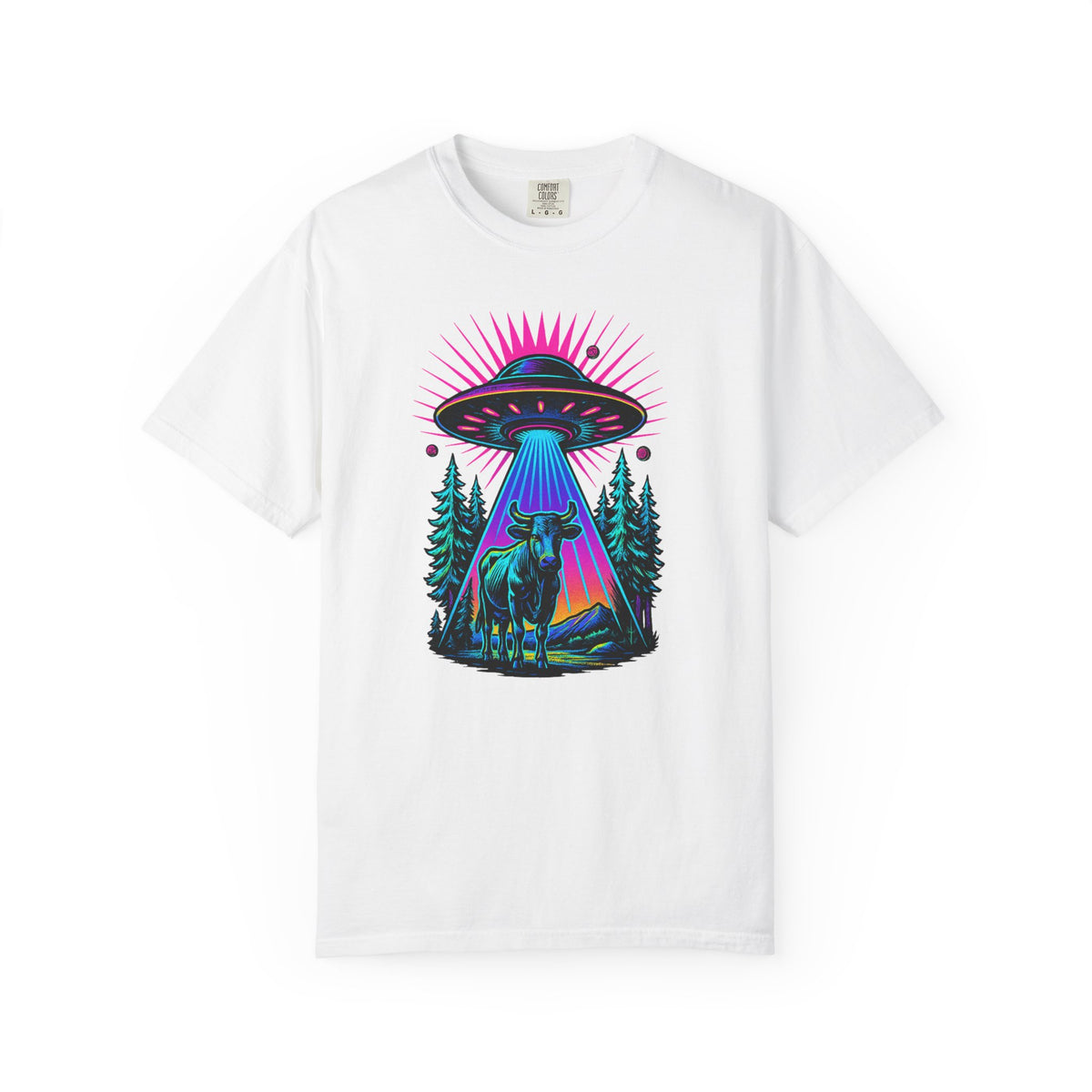 Retro Neon Cow Abduction T-Shirt