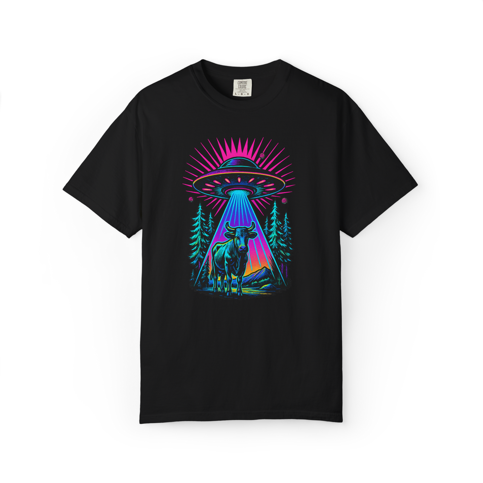 Retro Neon Cow Abduction T-Shirt