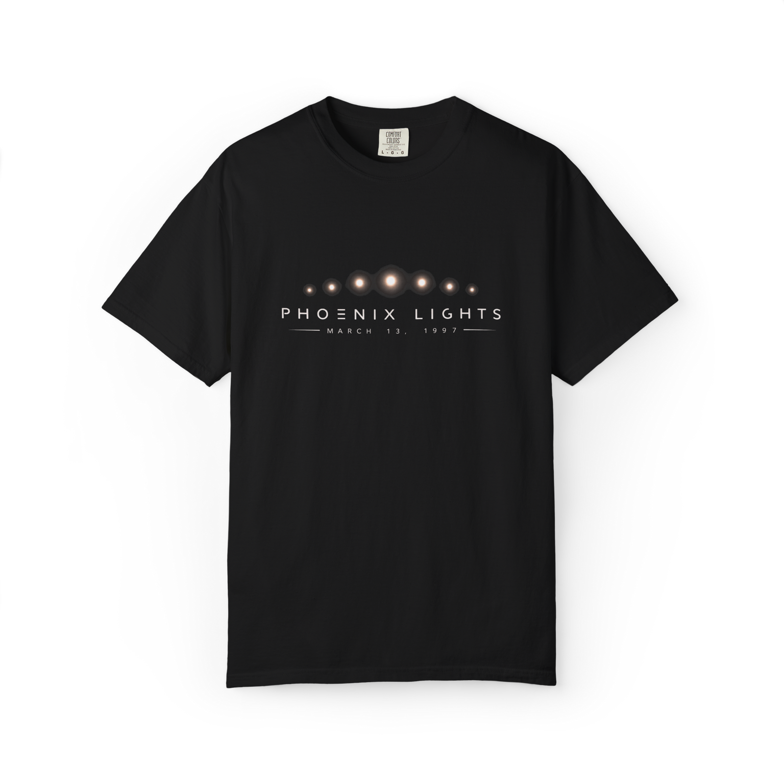 Black Phoenix Lights 1997 T-shirt with Arizona UFO lights graphic