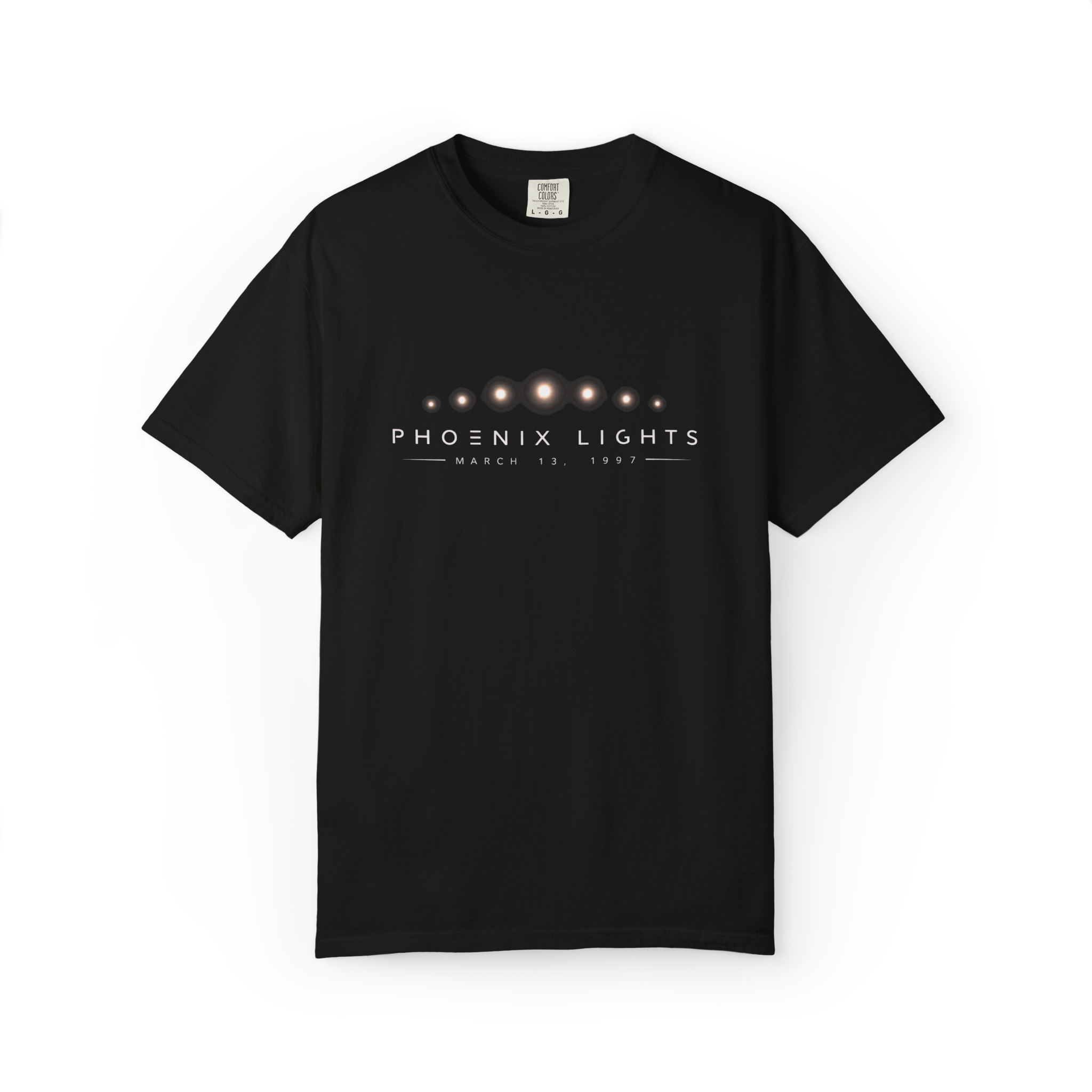 Black Phoenix Lights 1997 T-shirt with Arizona UFO lights graphic