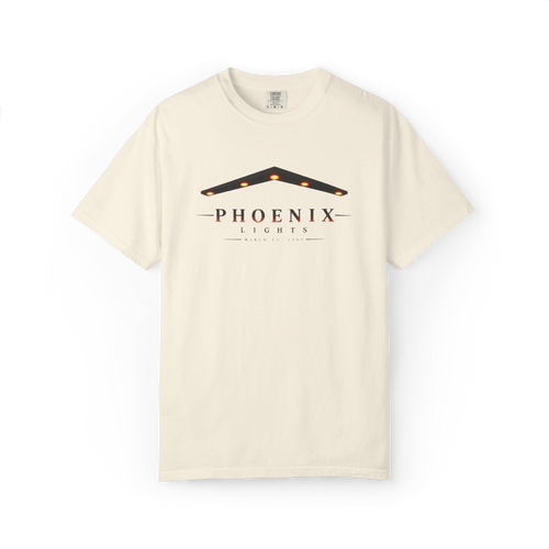 Ivory Phoenix Lights 1997 T-shirt with V-shaped Arizona UFO lights graphic