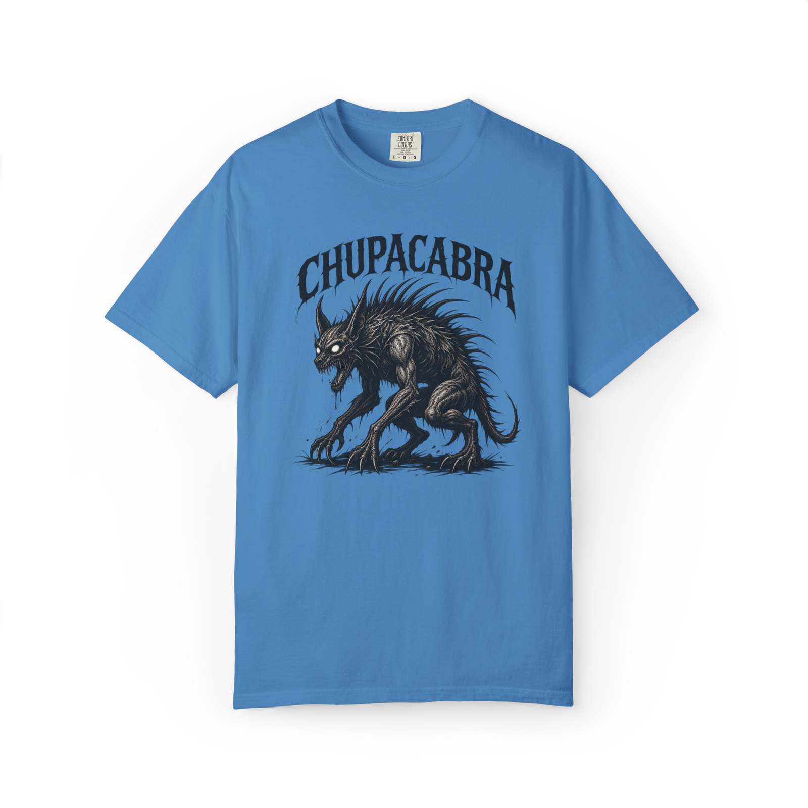 Blue Angry Chupacabra cryptid graphic T-shirt